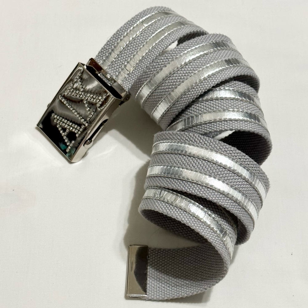 A/X Logo Silver Rhinestone Buckle Belt, Heather Gray Fabric Silver Leather - M